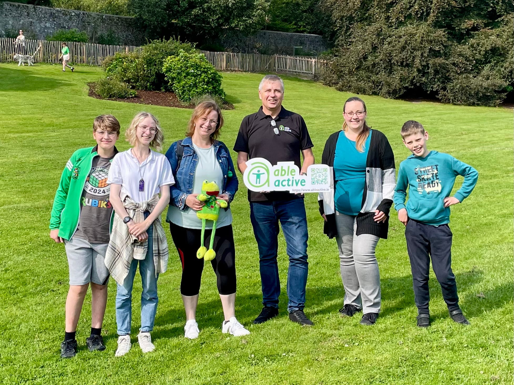 Launch photo with Vika Gallite, Adrian Geissel (holding Able Active logo), Alina Barone, with their children